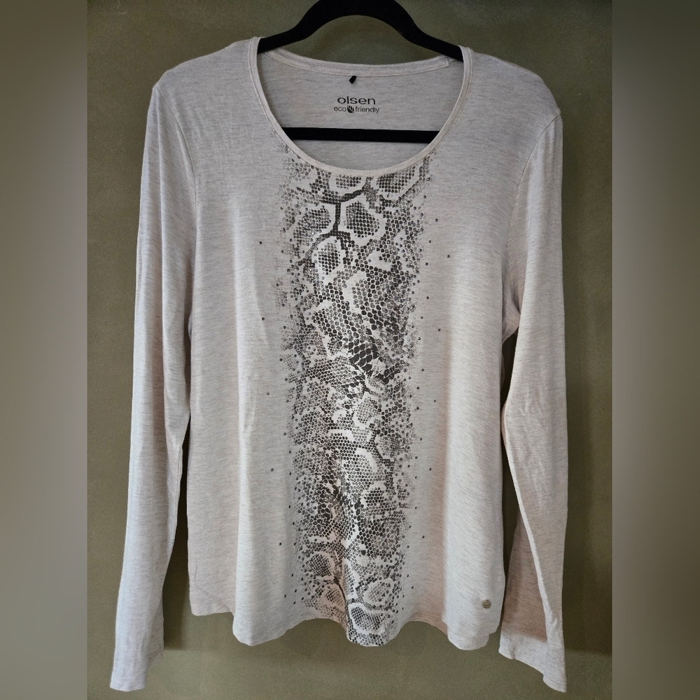Olsen | Snake Print Long Sleeve Top | Neutral Beige, Size M - Picture 2 of 8